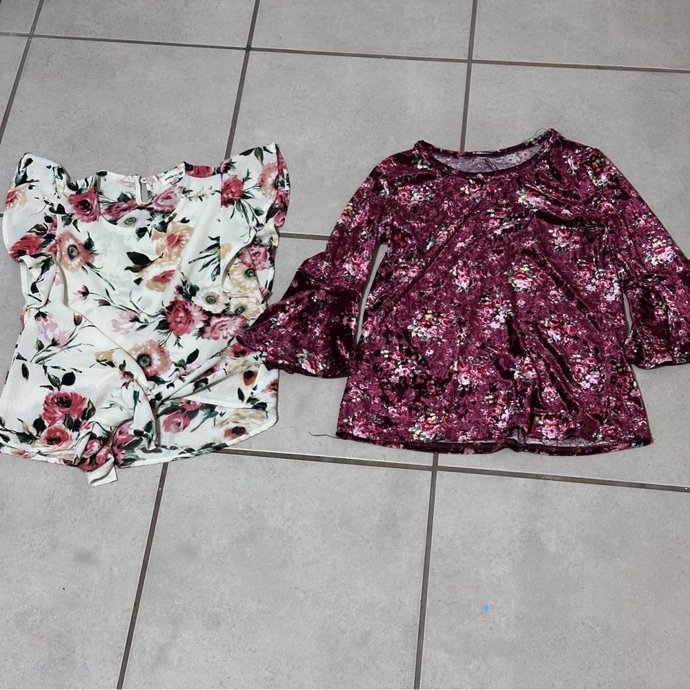 Girls Kids Floral Blouses White/Red size 8.